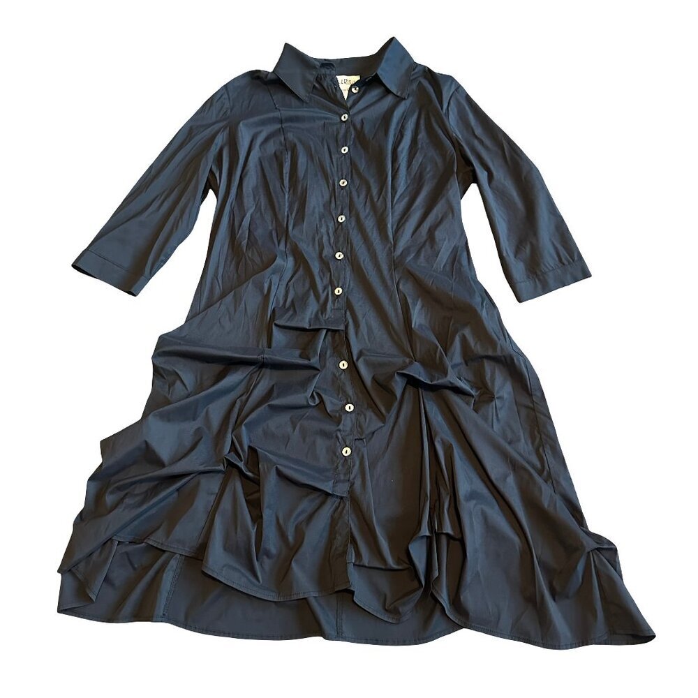 Joseph Ribkoff Black Button-Down Dress Gathered Stretch Classic Size 10 Women's